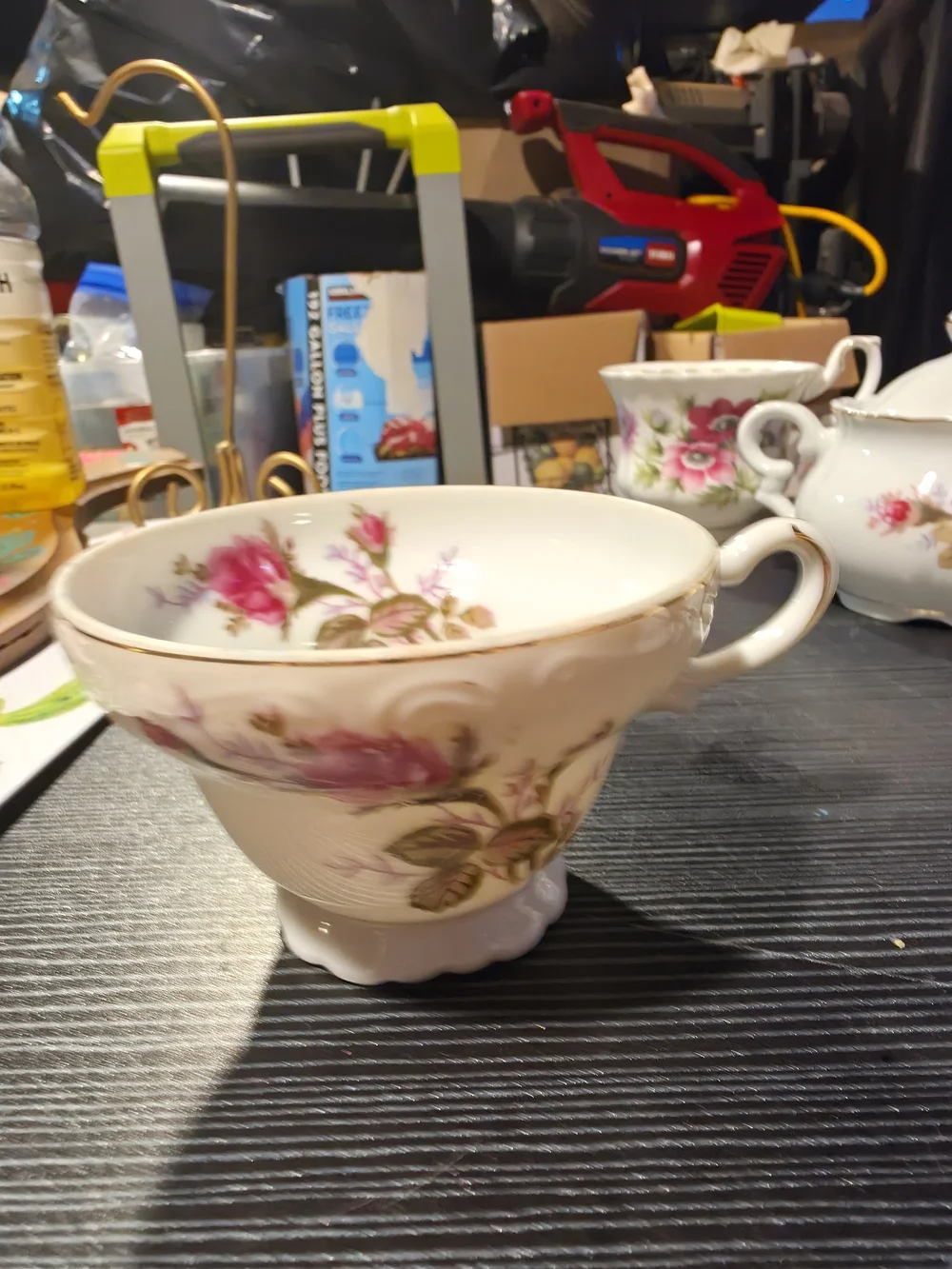 Floral Porcelain Teacup with Pink Rose Motif
